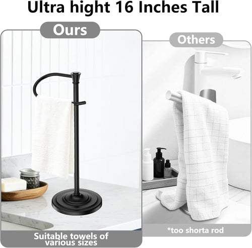 Bath Hand Towel Holder Stand,Stainless Steel 16 Inch Free Standing Towel Rack,Heavy Weight Towel Bar for Bathroom Vanity Countertop &Kitchen,Black