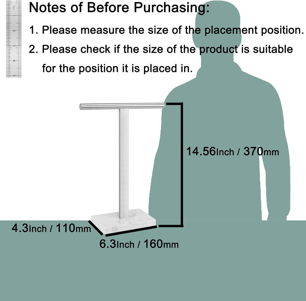 Hand Towel Holder, T-Shape Hand Towel Stand for Bathroom, Hand Towel Rack Bar Standing for Vanity Kitchen Countertop, 304 Stainless Steel (Marble Base, Brushed)