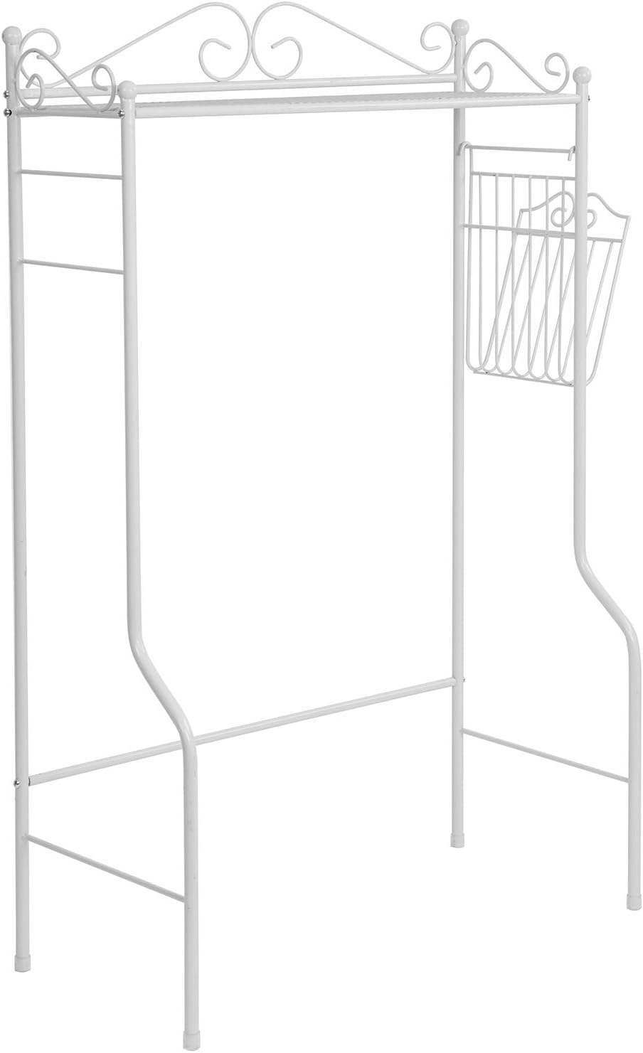 MyGift Over Toilet Storage Shelf with Magazine Basket, White Metal