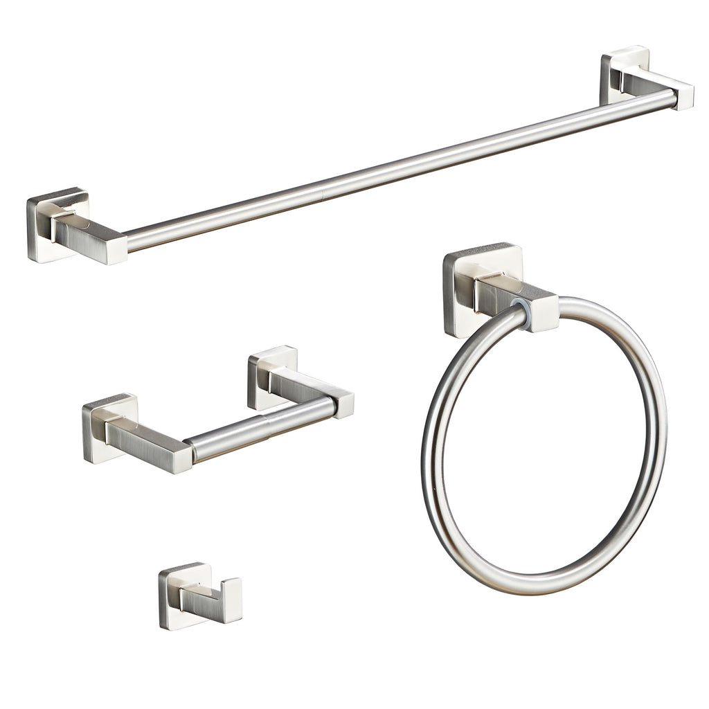 Matte Black Bathroom Hardware Set 4 Pieces,Bathroom Accessories Set Stainless Steel Wall Mounted, Hand Towel Bar, Towel Ring, Robe Towel Hooks,Toilet Paper Holder,Towel Bar Set, 23.6 Inch