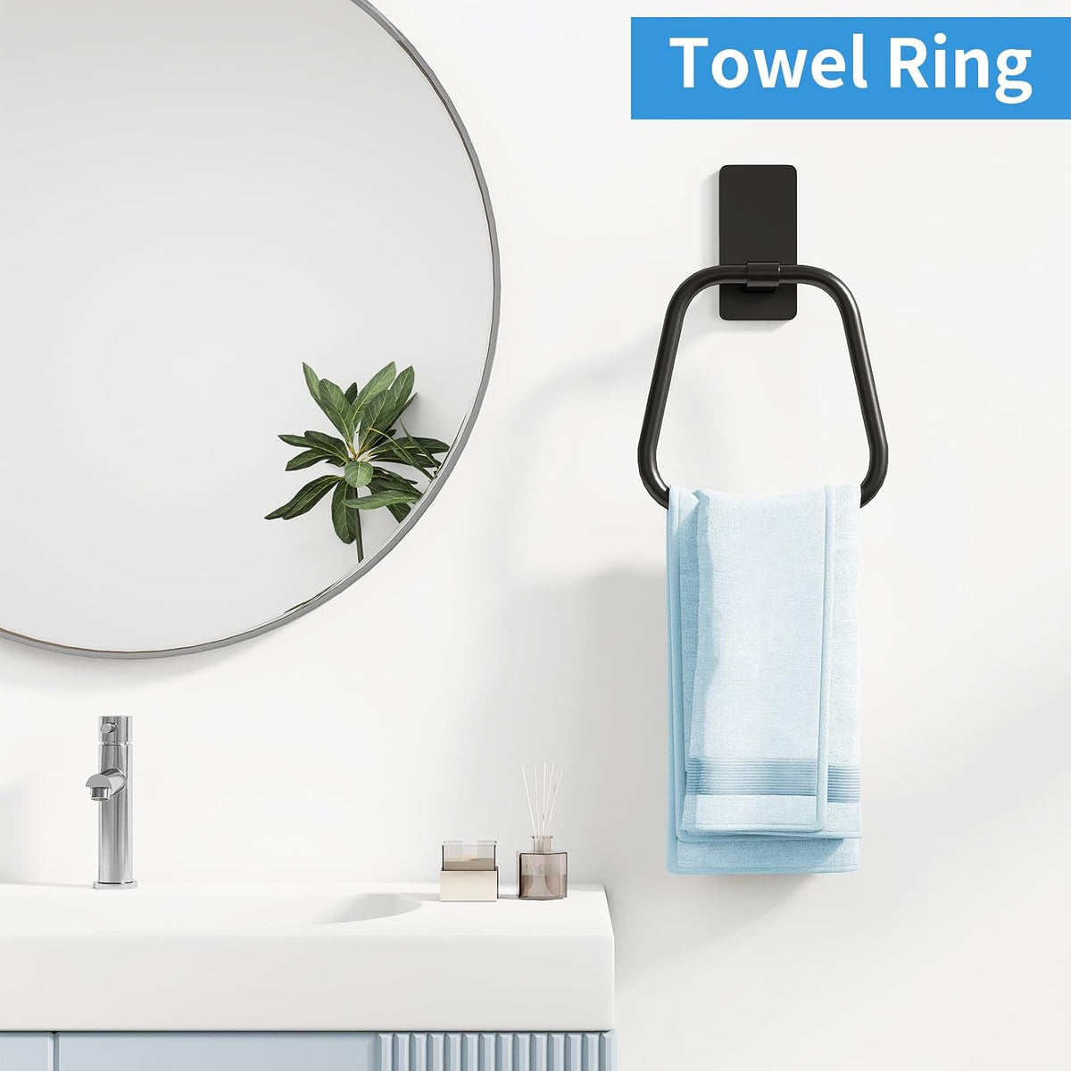 JUYSON Adhesive Hand Towel Holder for Bathroom, No Drill Towel Ring