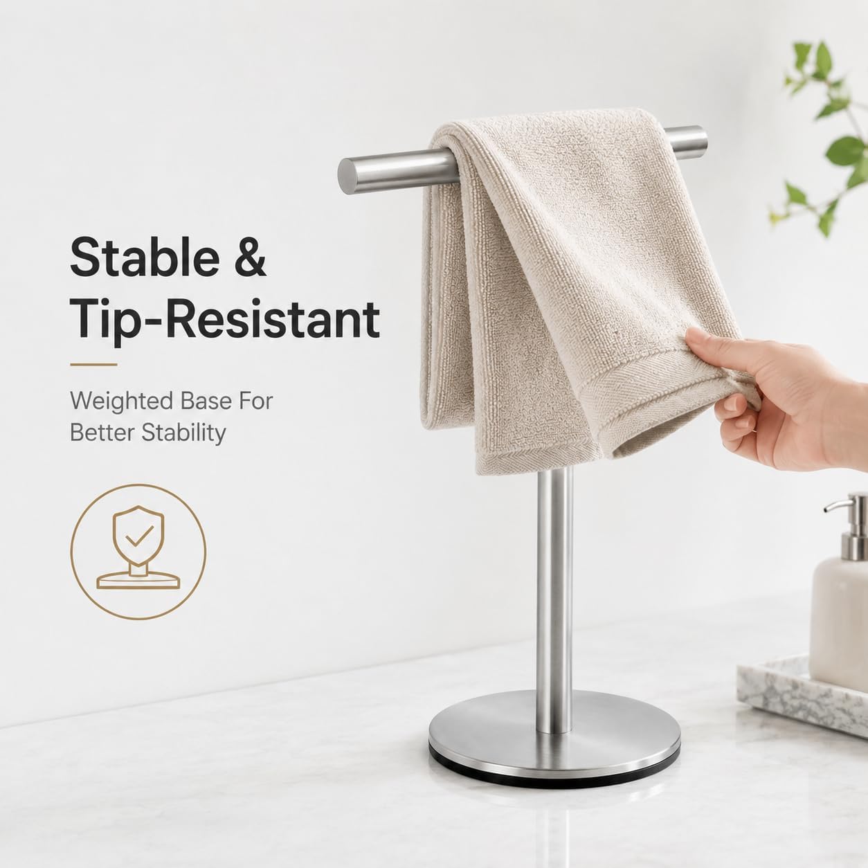 Bath Hand Towel Holder Standing, 13 Inch T-Shape Towel Bar Rack Stand, SUS304 Stainless Steel Brushed Finish,Tower Bar for Bathroom Kitchen Vanity Countertop