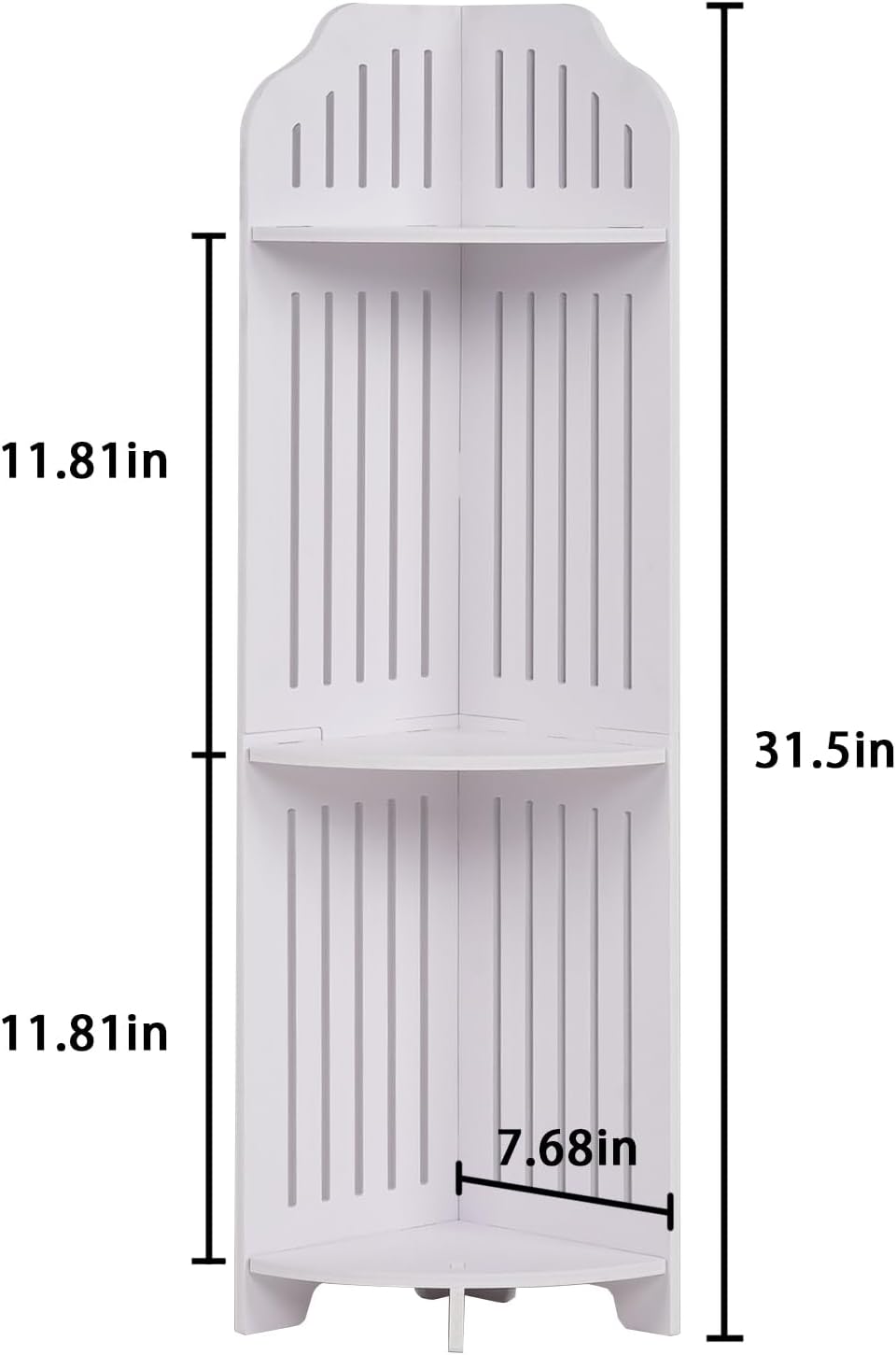 VECELO 3-Tier Bathroom Corner Shelf, Freestanding Triangle Storage Rack, Waterproof Corner Organizer, White Vertical Corner Shelving Unit for Bathroom Toilet Small Space,White