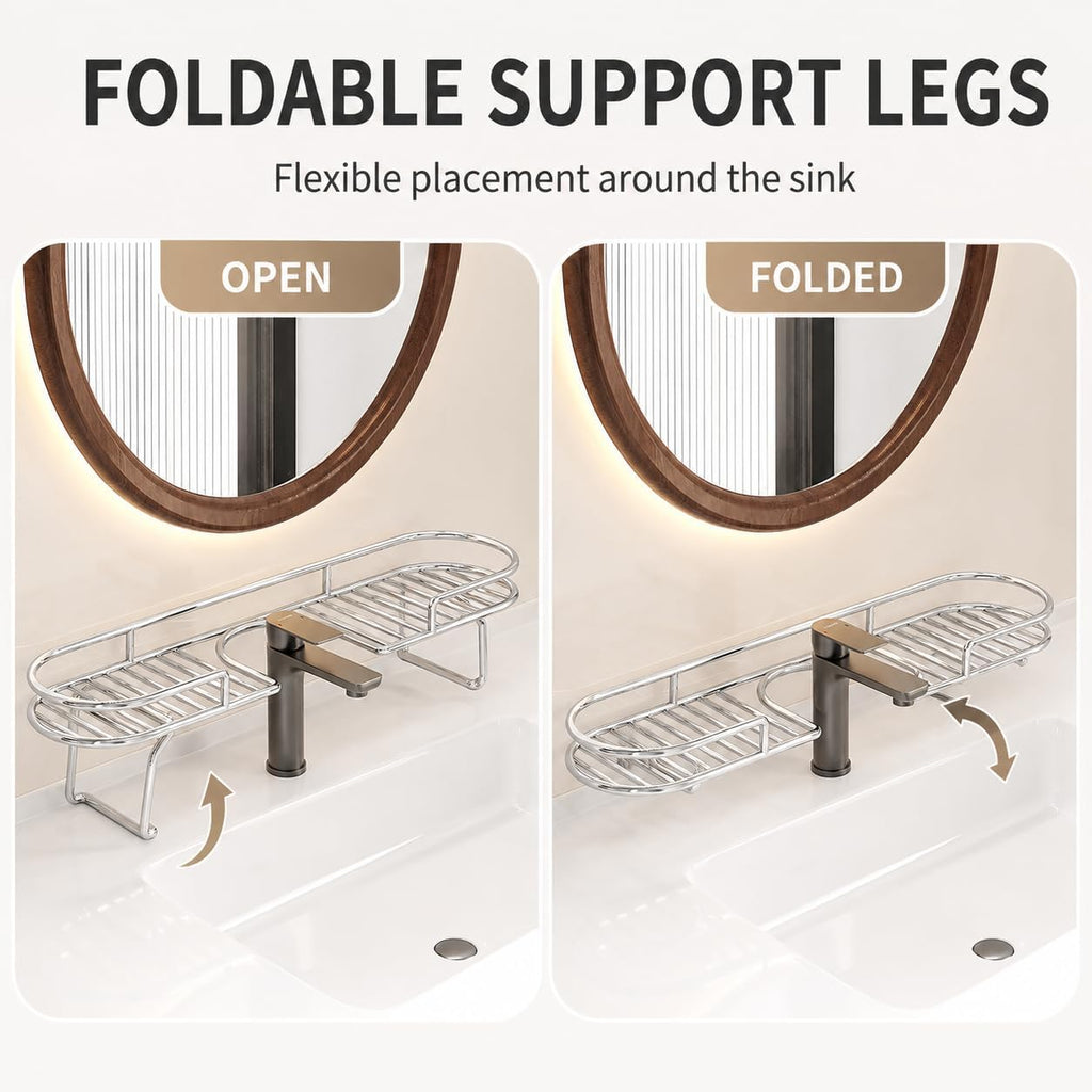 Foldable Stainless Steel Sink Shelf, No-Drill Over The Sink Shelf