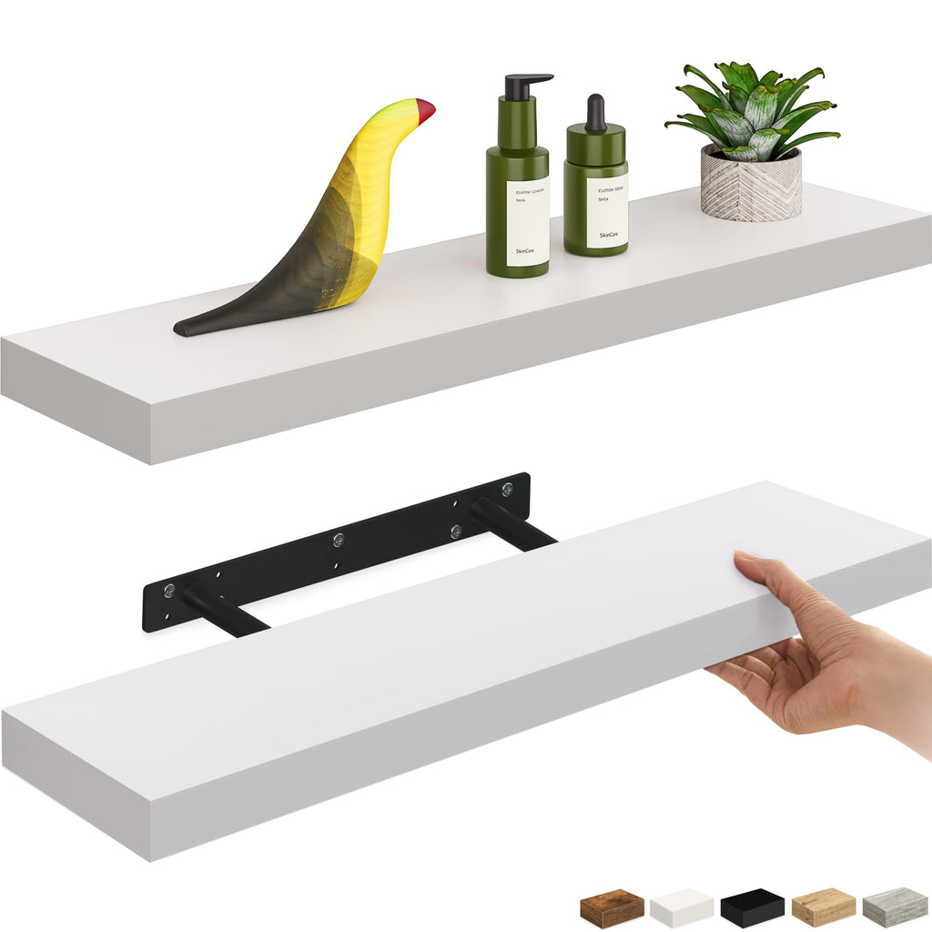 Ballucci Floating Shelves, 55" Wood Wall Shelf Set of 2, with Invisible Brackets for Bathroom, Living Room, Bedroom, Kitchen, Nursery, 6" Deep, White