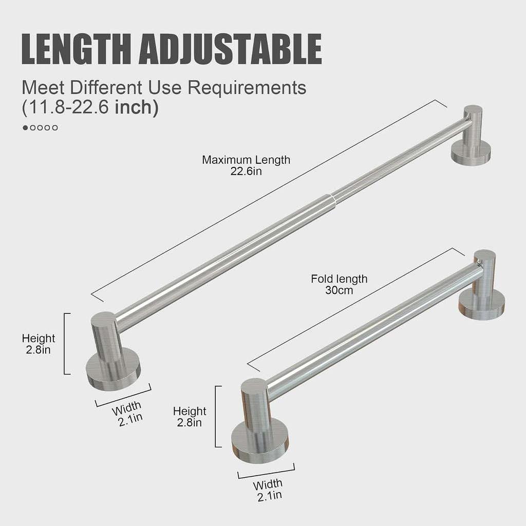 Towel Bar - Adjustable 304 Stainless Steel Towel Holder for Bathroom