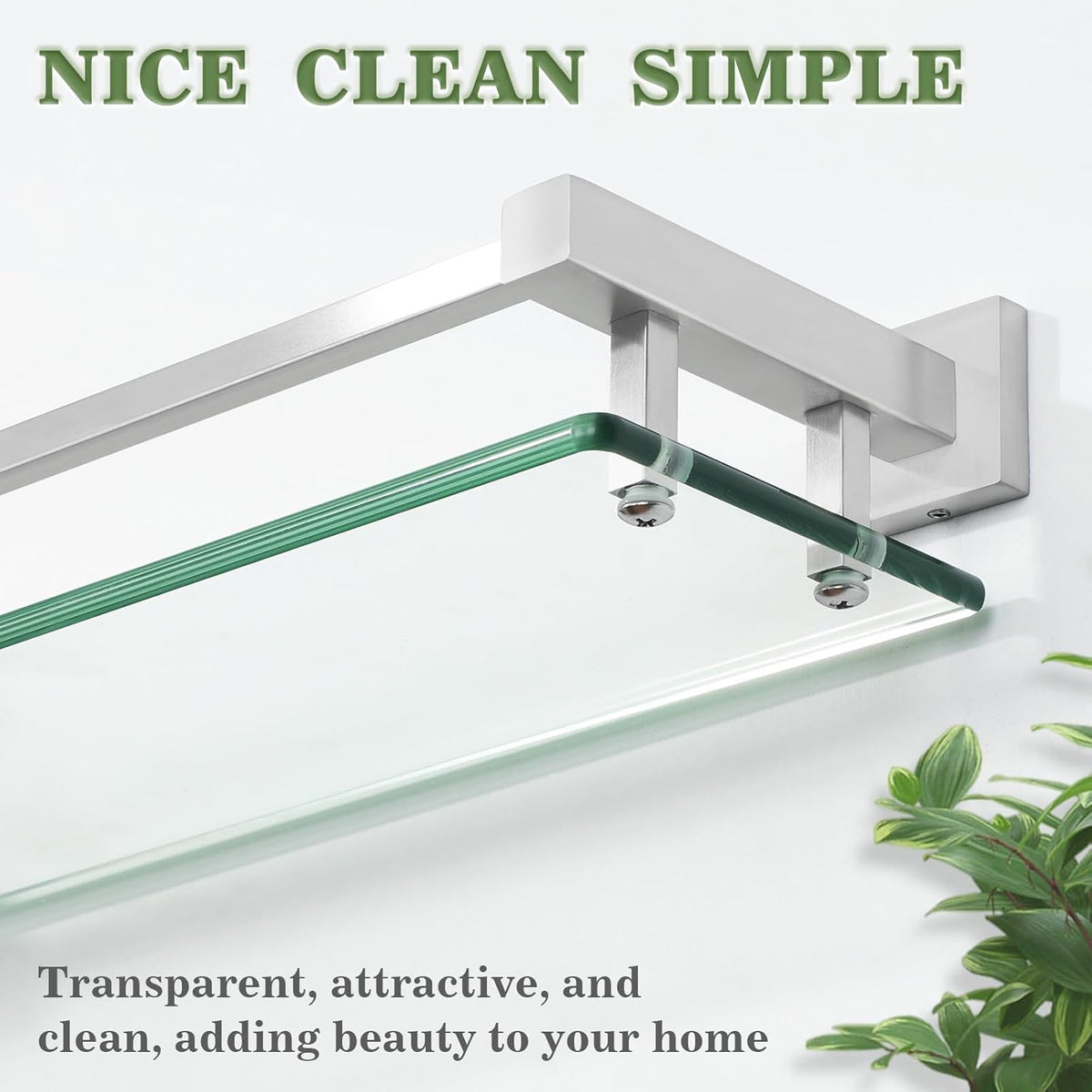 Alise Glass Shelf for Bathroom 16 Inch, Brushed Nickel Floating Glass Shelf