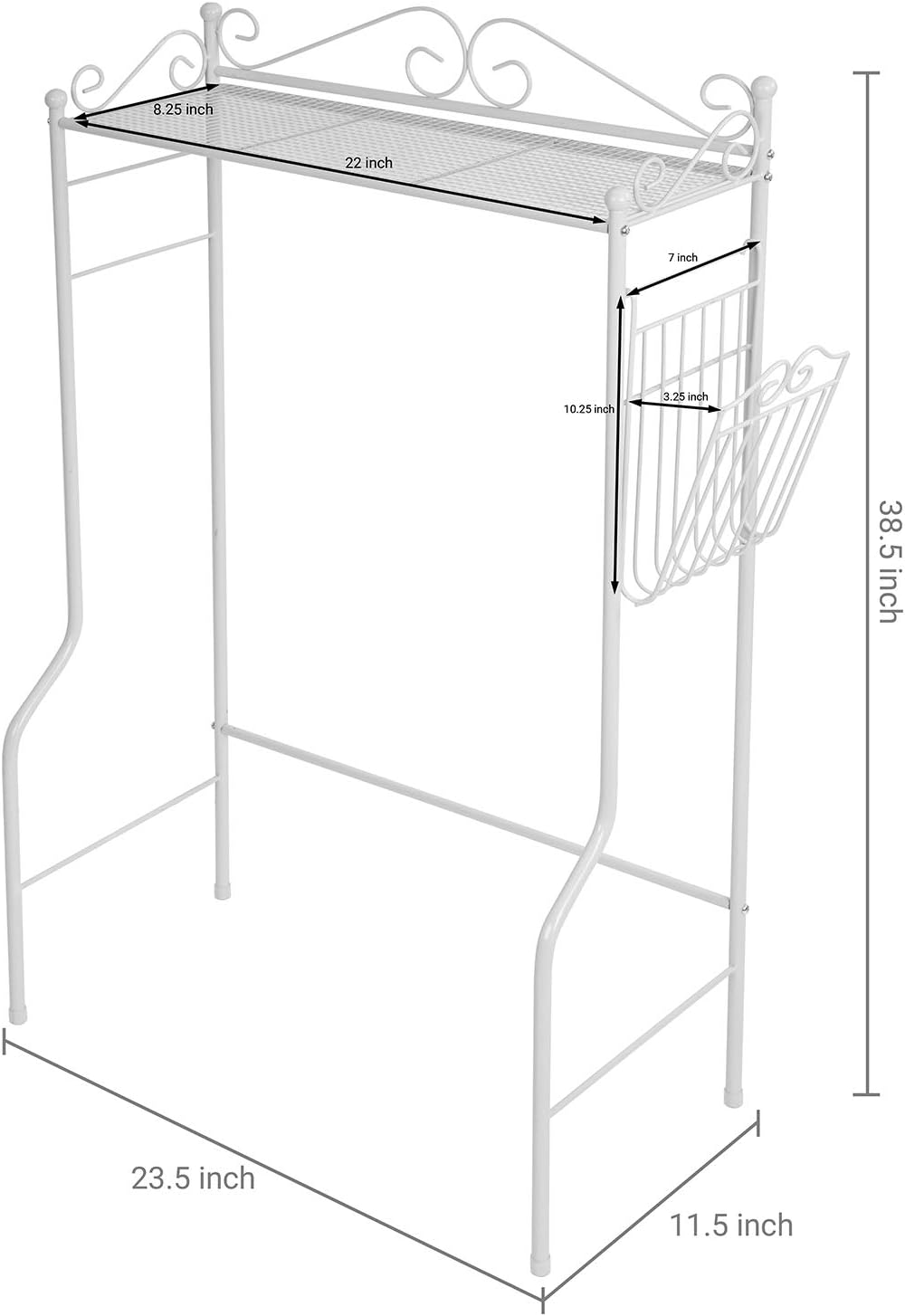 MyGift Over Toilet Storage Shelf with Magazine Basket, White Metal