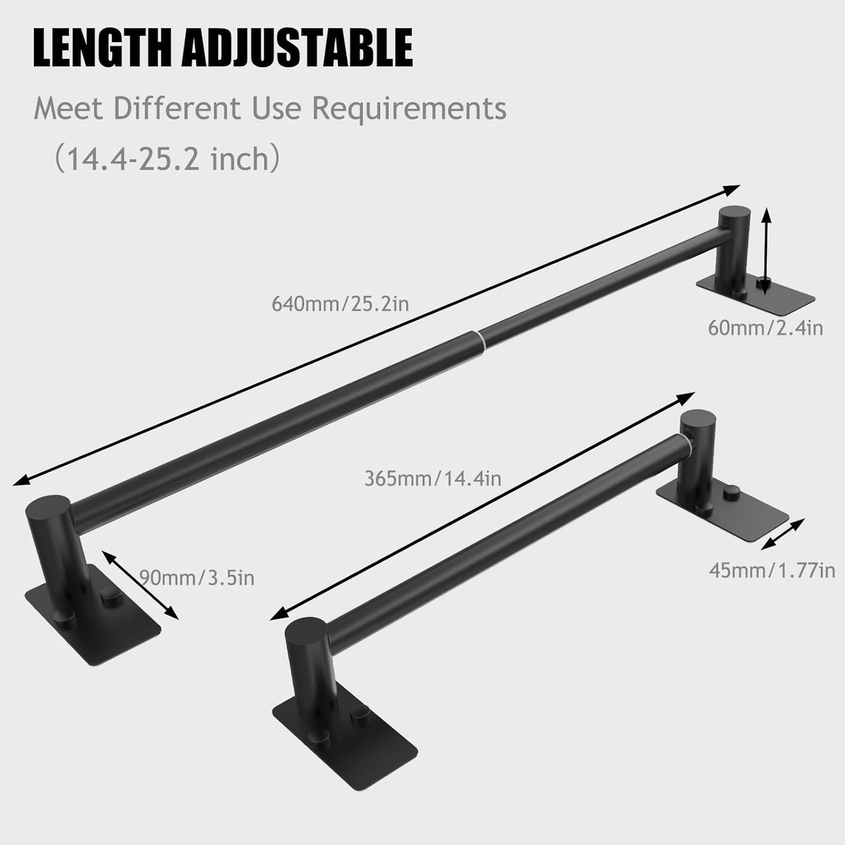 Towel Bar, Adhesive or Drill Wall Mount, Matte Black, 1 Pack