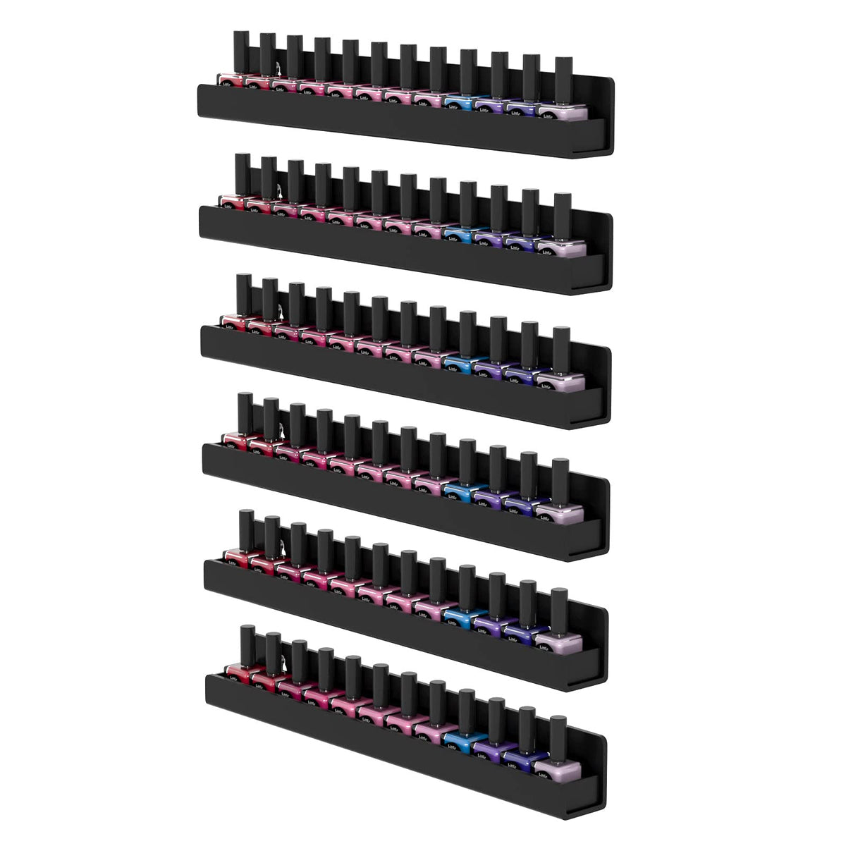 FEMELI Nail Polish Wall Rack, 6 Shelves Acrylic Organizer (15 Inch, Clear)