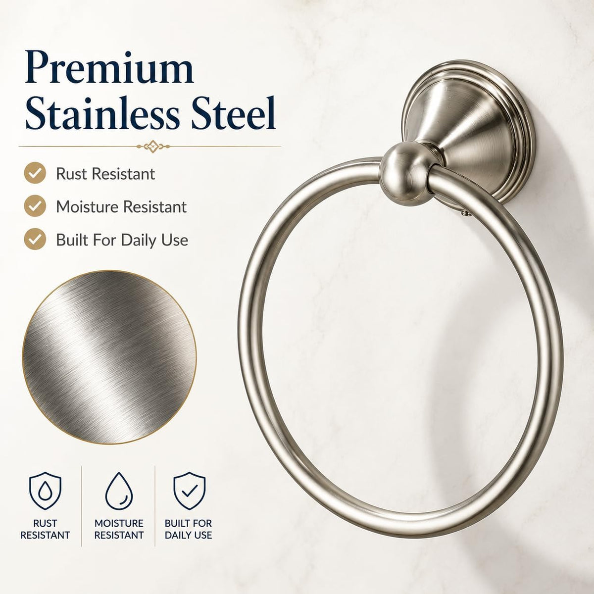 Towel Ring for Bathroom, Brushed Nickel Hand Towel Holder 1 Pack, Bathroom Accessories and Towel Racks for Bathroom Wall Mount