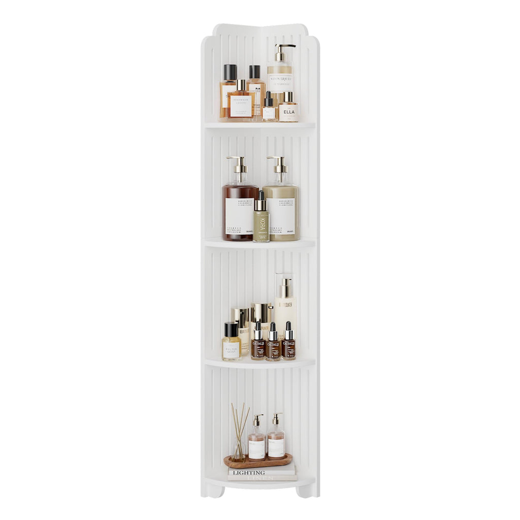 VECELO 3-Tier Bathroom Corner Shelf, Freestanding Triangle Storage Rack, Waterproof Corner Organizer, White Vertical Corner Shelving Unit for Bathroom Toilet Small Space,White