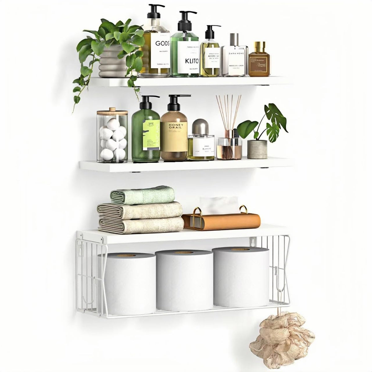 Floating Bathroom Shelves Wall Mounted - Wooden Shelf Set of 3 for Over Toilet Storage & Modern Bathroom Decor - Perfect Wall Shelving Organizer for Apartments RVs Powder Rooms Restroom - Black