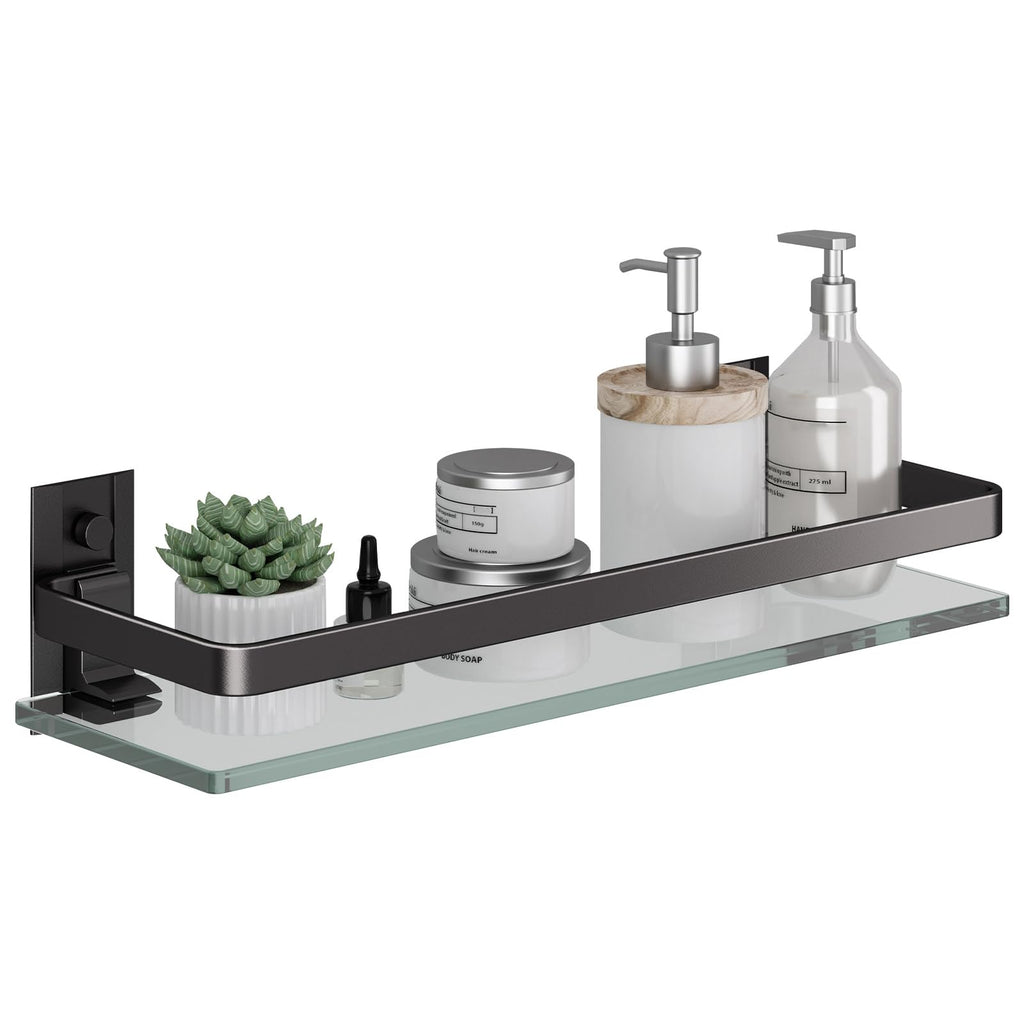 Danpoo Clear Tempered Glass Wall Shelf, Wall-Mounted Organizer for Bathroom, Kitchen(Matte Silver)
