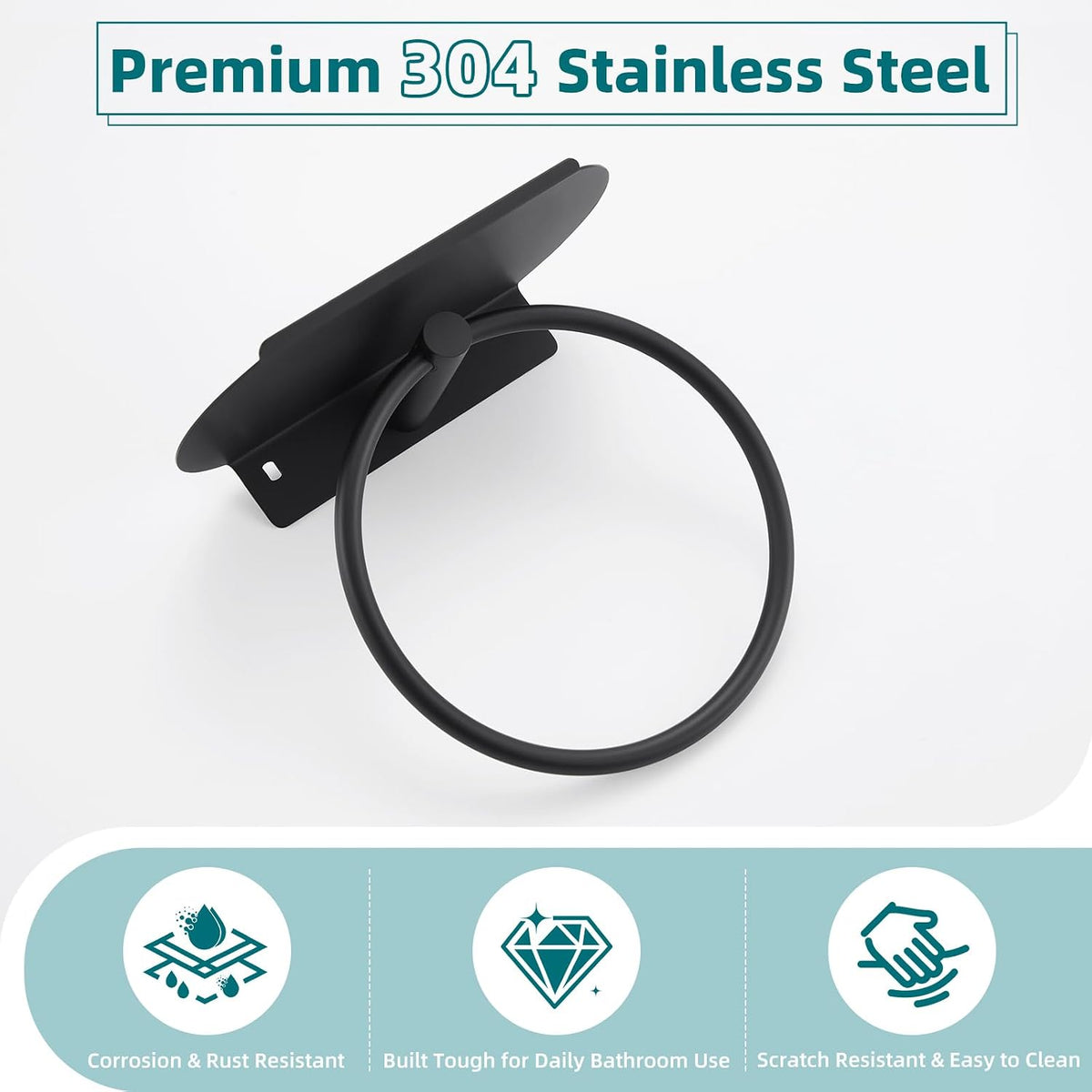 APLusee Hand Towel Ring with Shelf, Matte Black, 304 Stainless Steel