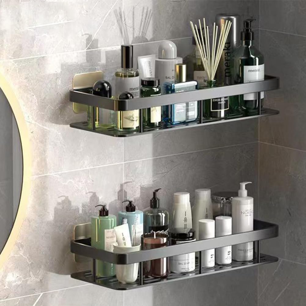 1pc Multipurpose Self - Adhesive Wall Mounted Shelf: Perfect for Bathroom and Kitchen Storage,Black