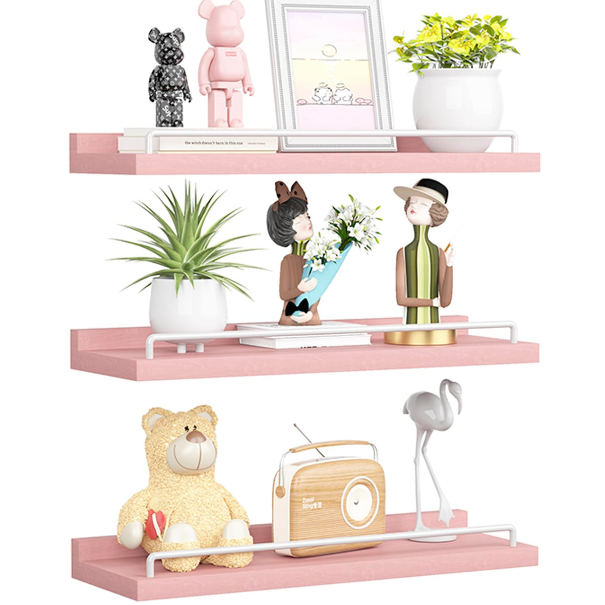 RYOFOBETTO Floating Shelves for Wall Decor Bathroom Shelves Over Toilet, Farmhouse Wall Shelves for Living Room, Bedroom, Picture Frames, Plants, Kitchen (Black, Set of 3)