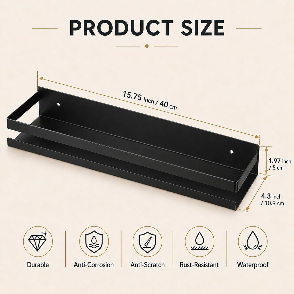 Shower Floating Shelves, Wall-Mounted Caddy, 15.75 in, 2 Pack Black