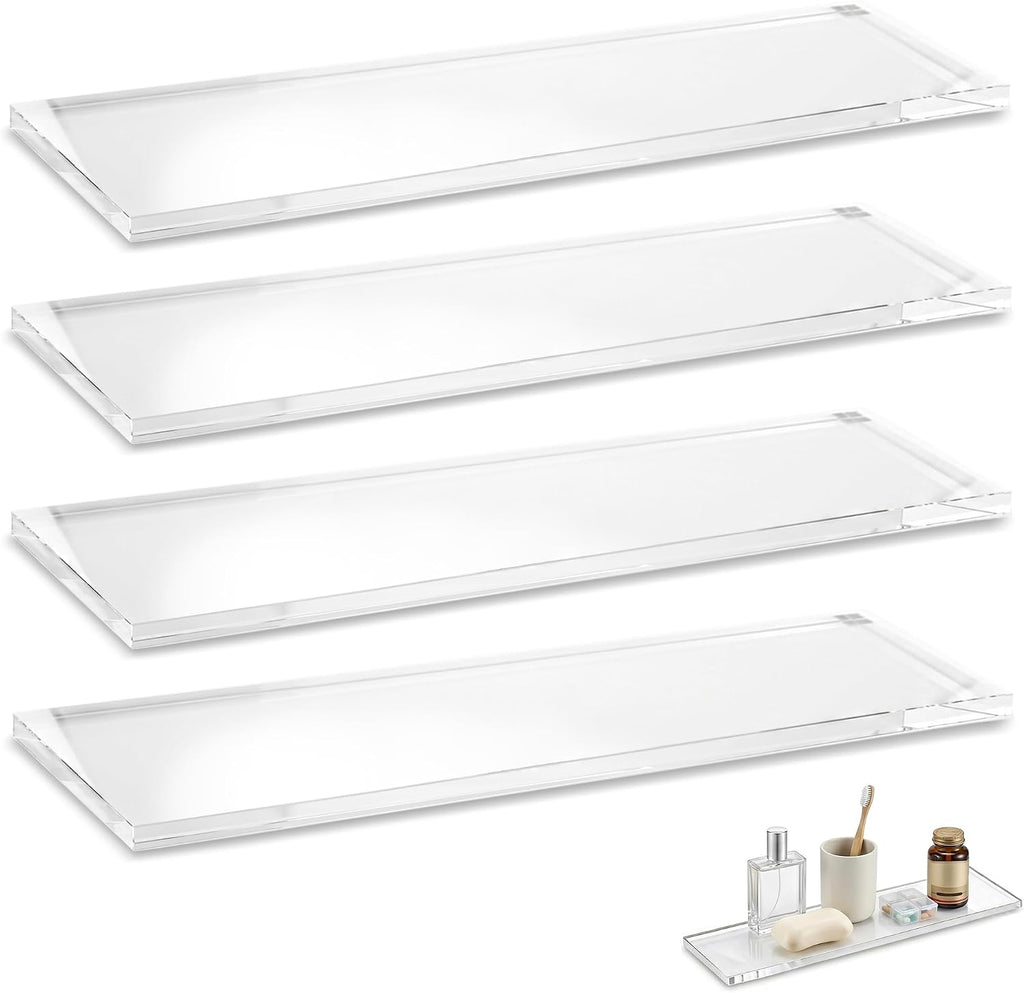 KOSHA 4 Pcs 13.25 Inch Acrylic Medicine Cabinet Shelves Replacement, High Clarity Clear Cabinet Shelf Organizer, 0.31" Thick Shatterproof Bathroom Wall Shelf Insert, Glass Shelf Alternative