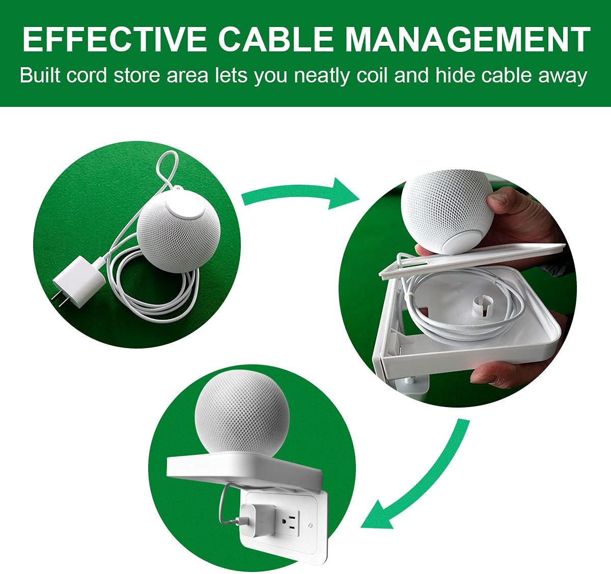 Horizontal Outlet Shelf with Cord Storage for Decorator Receptacle