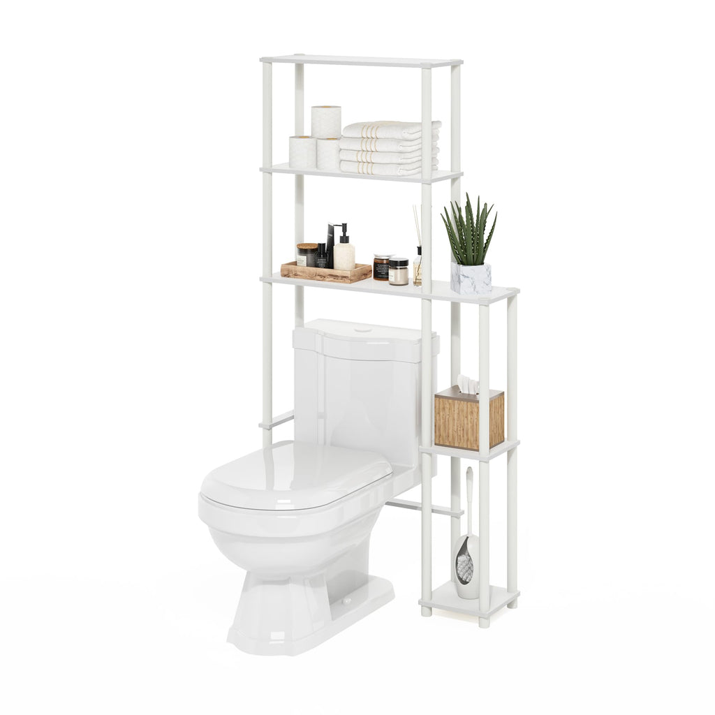 Furinno Turn-N-Tube Over The Toilet Storage, 3-Shelf Over The Toilet Organizer, Freestanding Space Saver Bathroom Shelf, for Bathroom Organizers and Storage, White