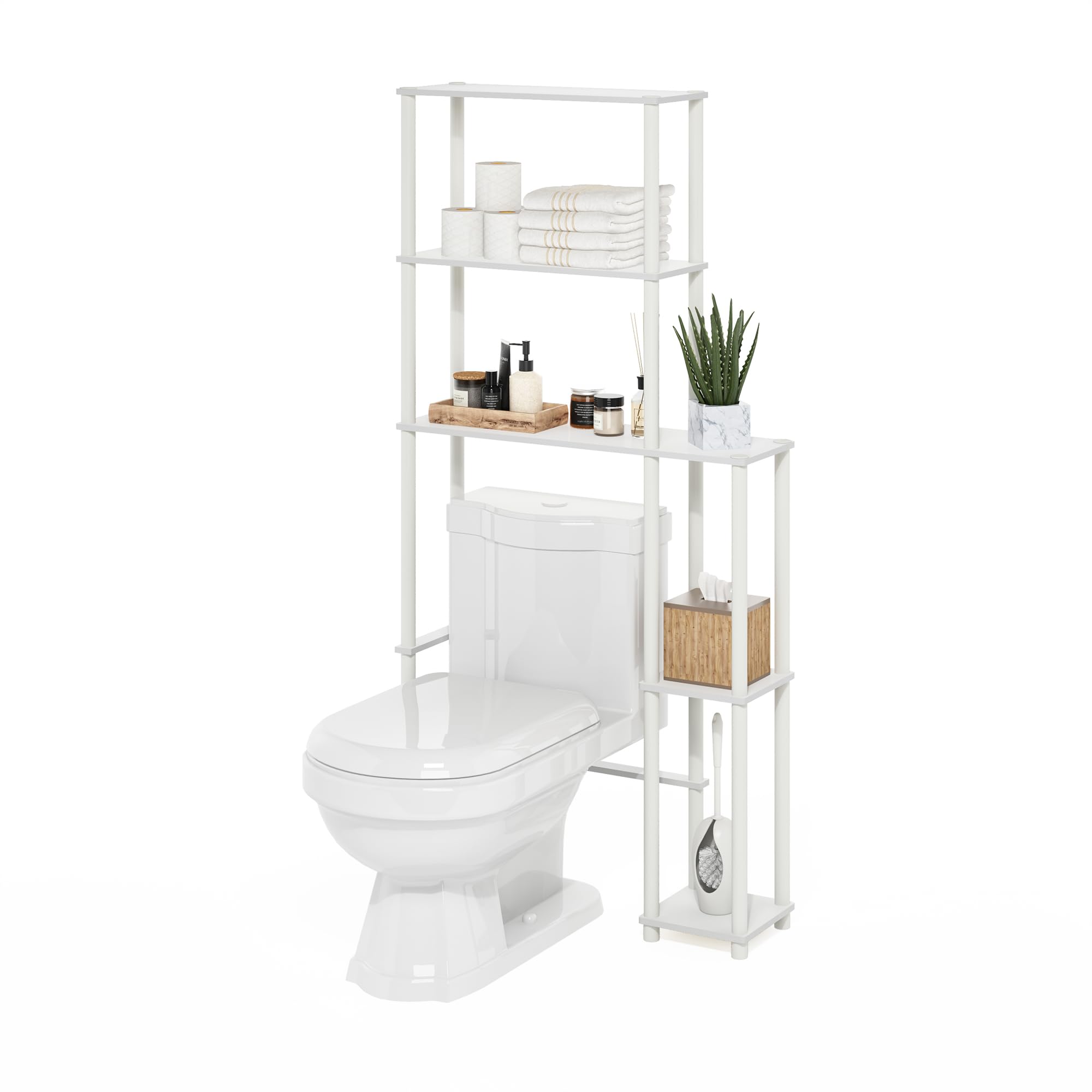 Furinno Turn-N-Tube Over The Toilet Storage, 3-Shelf Over The Toilet Organizer, Freestanding Space Saver Bathroom Shelf, for Bathroom Organizers and Storage, White