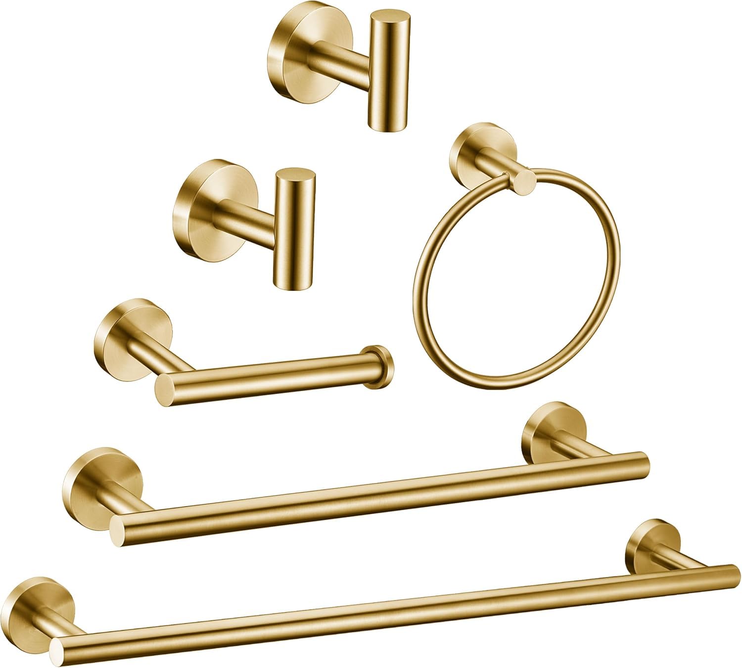 6 Pieces Brushed Nickel Bathroom Hardware Accessories Set Hand Towel Ring 16&23.6 inch Round Towel Bar Silver Toilet Paper Holder Towel Hooks 2 Pieces SUS 304 Stainless Steel,Heavy Duty,Wall Mounted