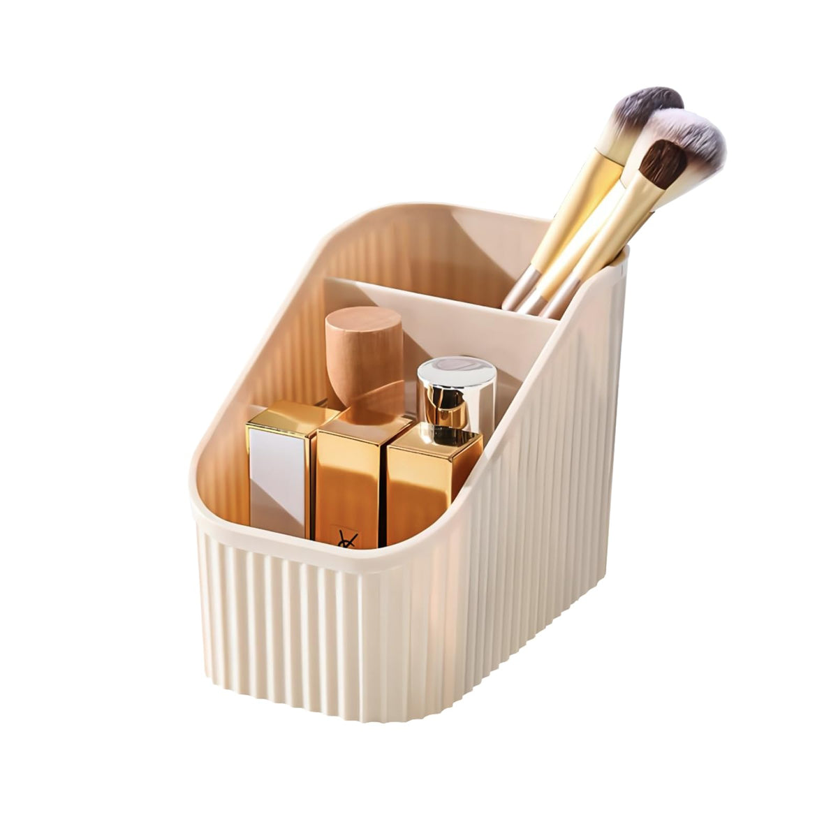 DASITON Large Capacity Makeup Brush Holder,8 Slot Makeup Brush Cup,Vintage striped Make Up Brush Holder,for Vanity Decor,Bathroom Countertops,Desk Storage Container,Cosmetic Display cases(Green-XL)