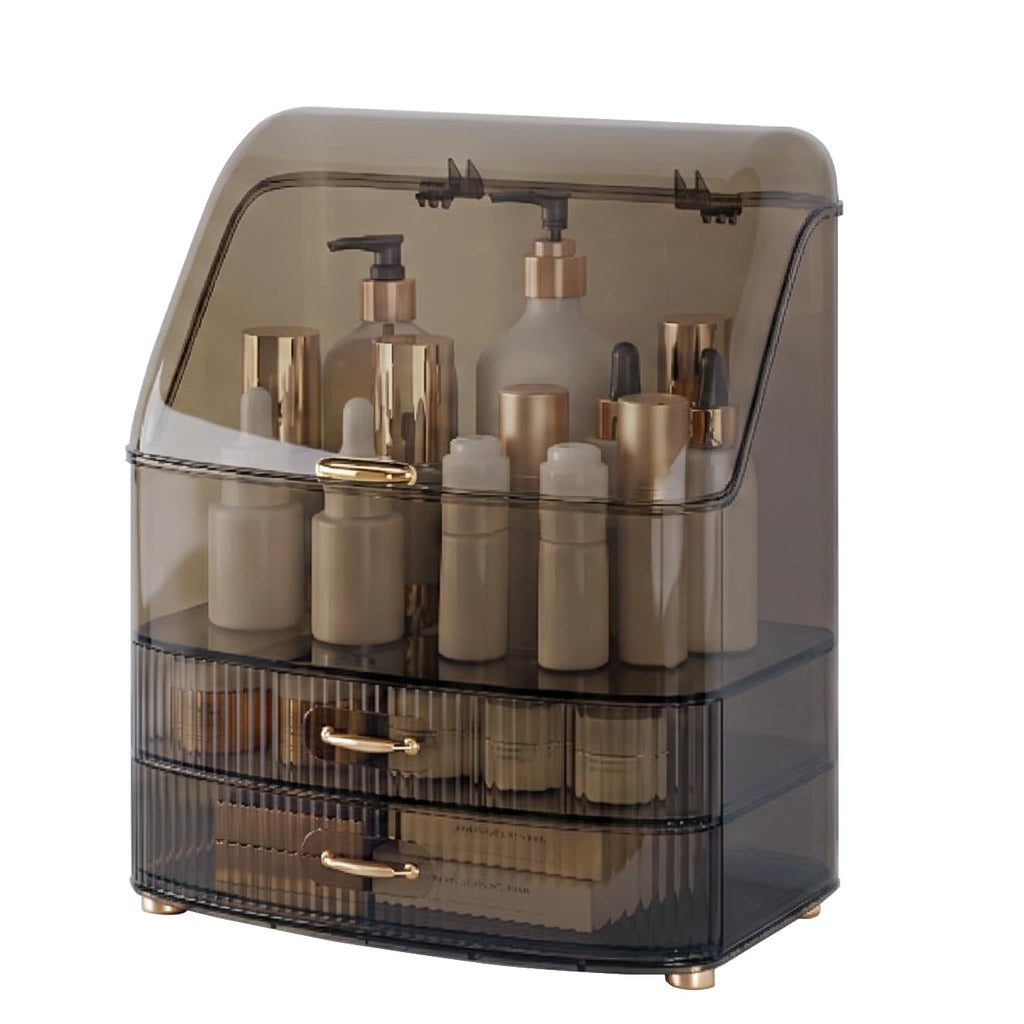 Makeup Organizer Countertop Vanity with Transparent Lid Drawers Waterproof Dustproof Cosmetic Skincare Bathroom Storage Gift for Women Teens Girls (White)