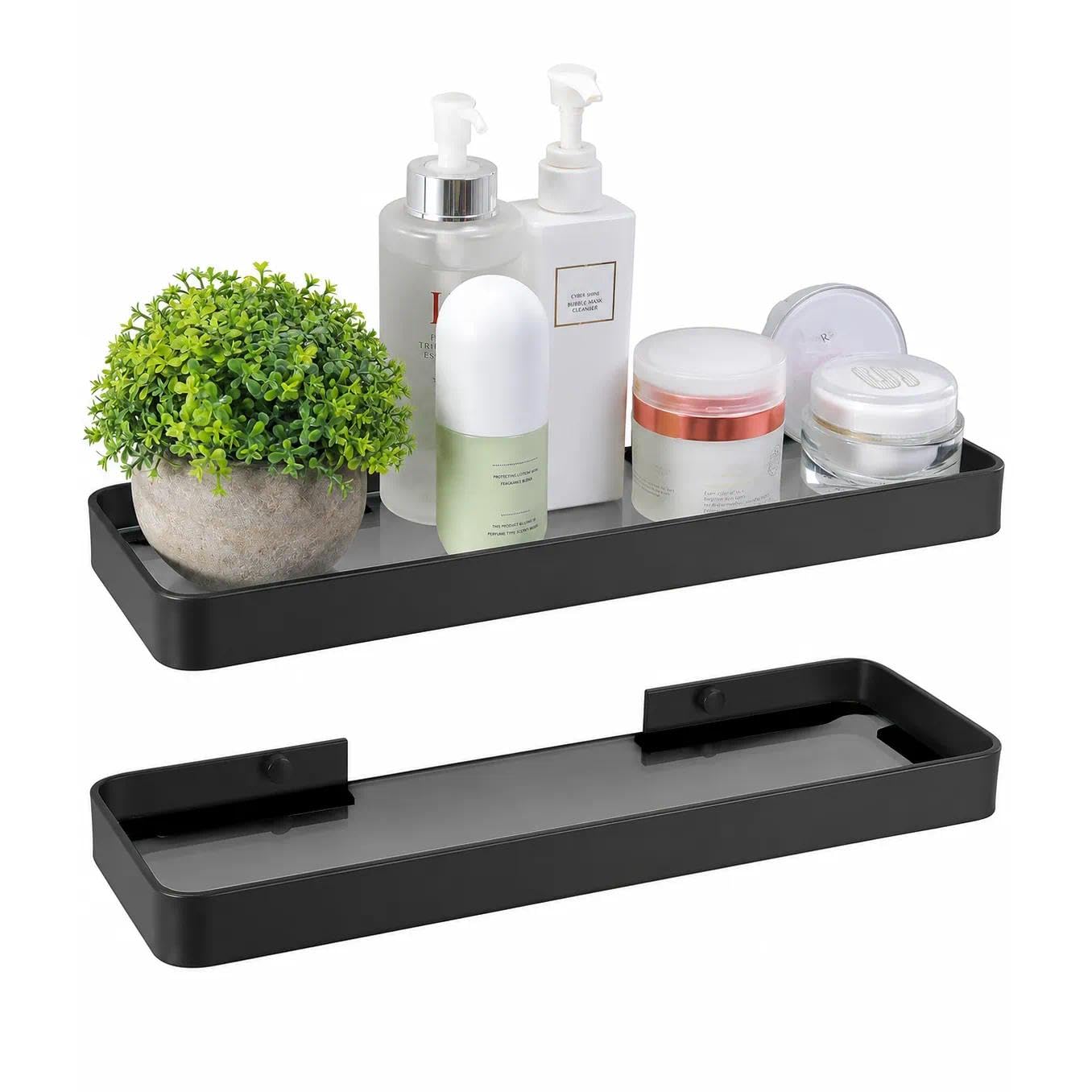 Z metnal Small Glass Bathroom Shelves, Matte Black Floating Shelf, Mini Wall Shelf Organizer, Wall Mounted (Dark Glass, 8 inch/20cm)