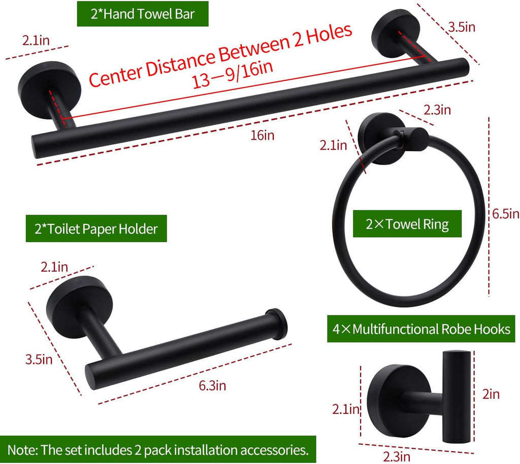 10pcs Matte Black Bathroom Hardware Set
