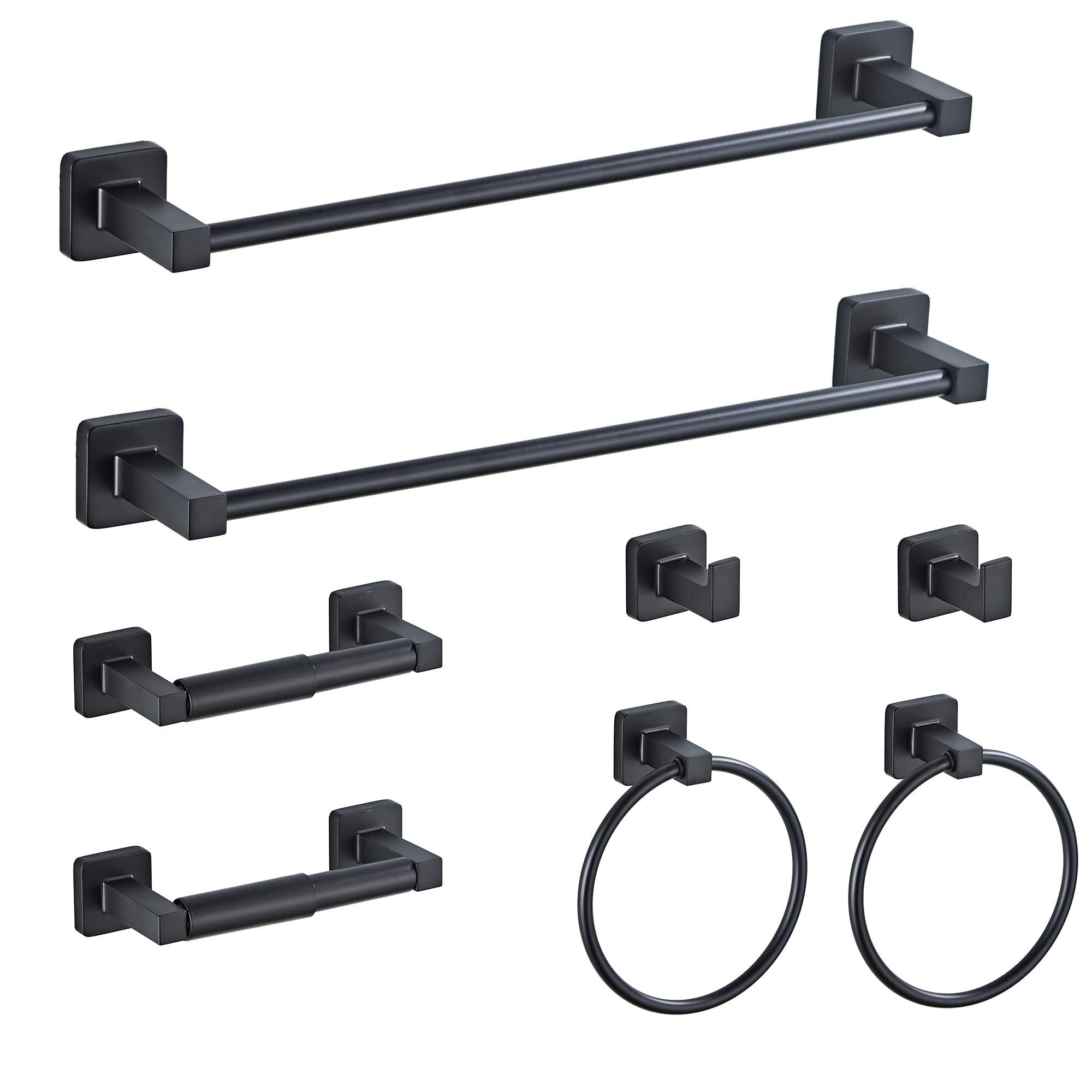 Matte Black Bathroom Hardware Set 4 Pieces,Bathroom Accessories Set Stainless Steel Wall Mounted, Hand Towel Bar, Towel Ring, Robe Towel Hooks,Toilet Paper Holder,Towel Bar Set, 23.6 Inch