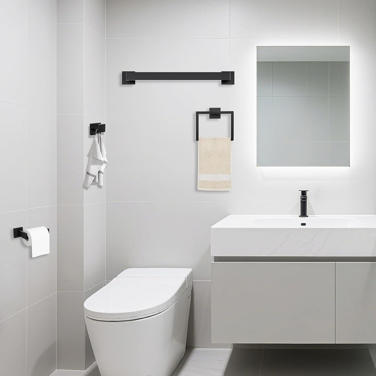 JOPOFI 5 Piece Towel Bar Set - 23.6Inch Bathroom Towel Holder - Matte Black