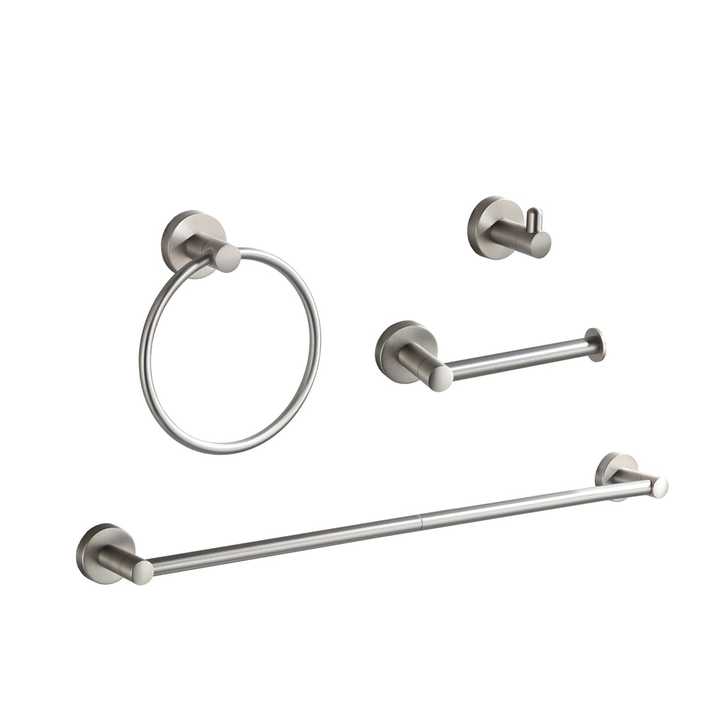 BGL Bathroom Accessory Set,4-Piece Brushed Nickel Towel Racks for Bathroom, 24 Inches Towel Bar, Towel Ring, Toilet Paper Holder & Robe Hook, Wall Mounted