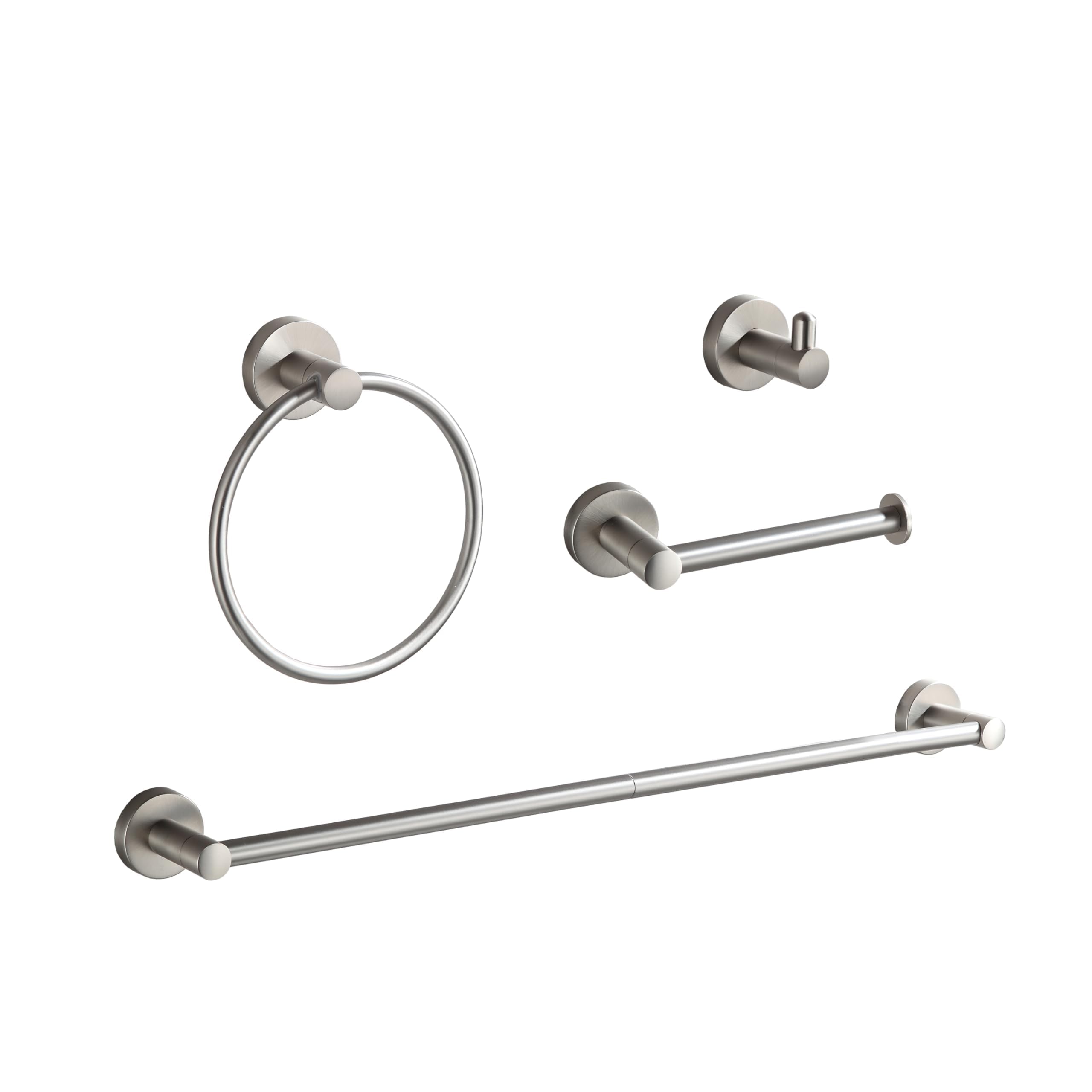 BGL Bathroom Accessory Set,4-Piece Brushed Nickel Towel Racks for Bathroom, 24 Inches Towel Bar, Towel Ring, Toilet Paper Holder & Robe Hook, Wall Mounted