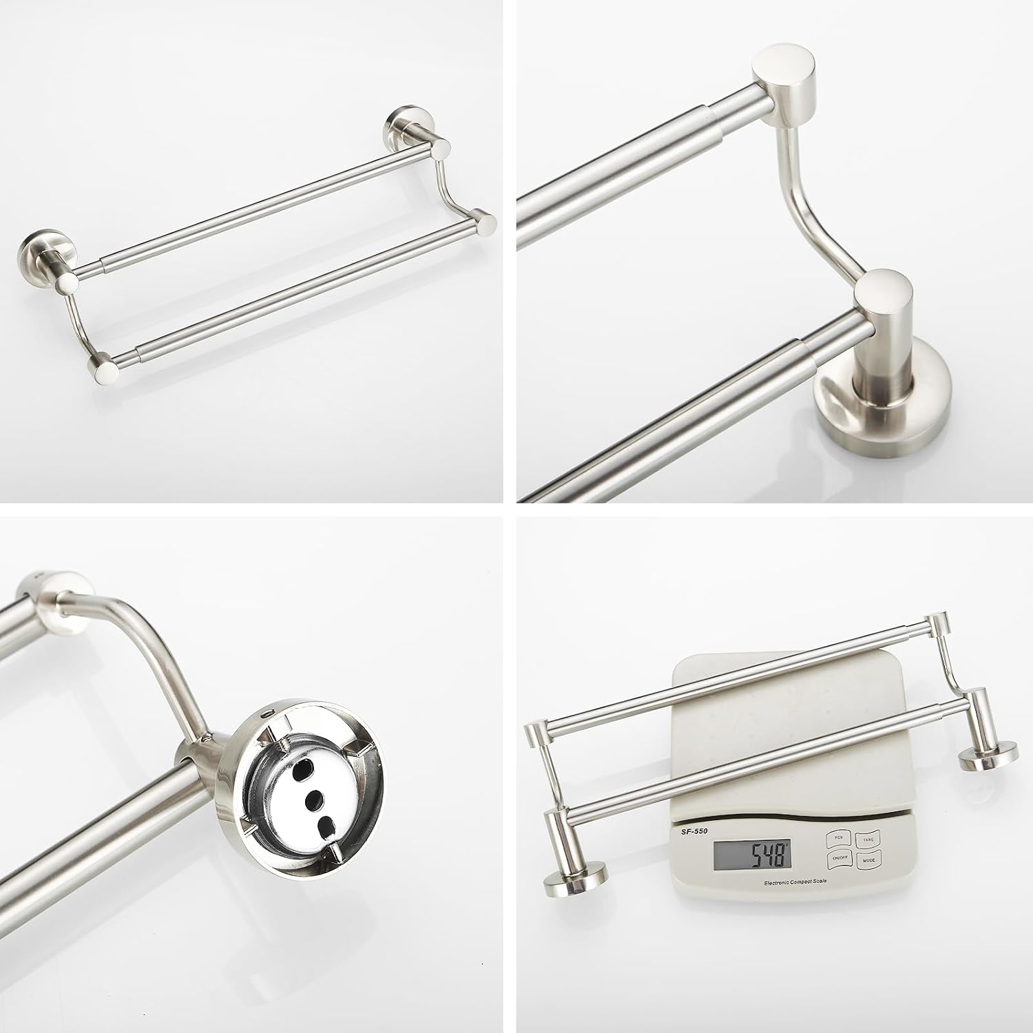 BESy Double Towel Bar Towel Rack for Bathroom Wall Mounted Brushed Nickel