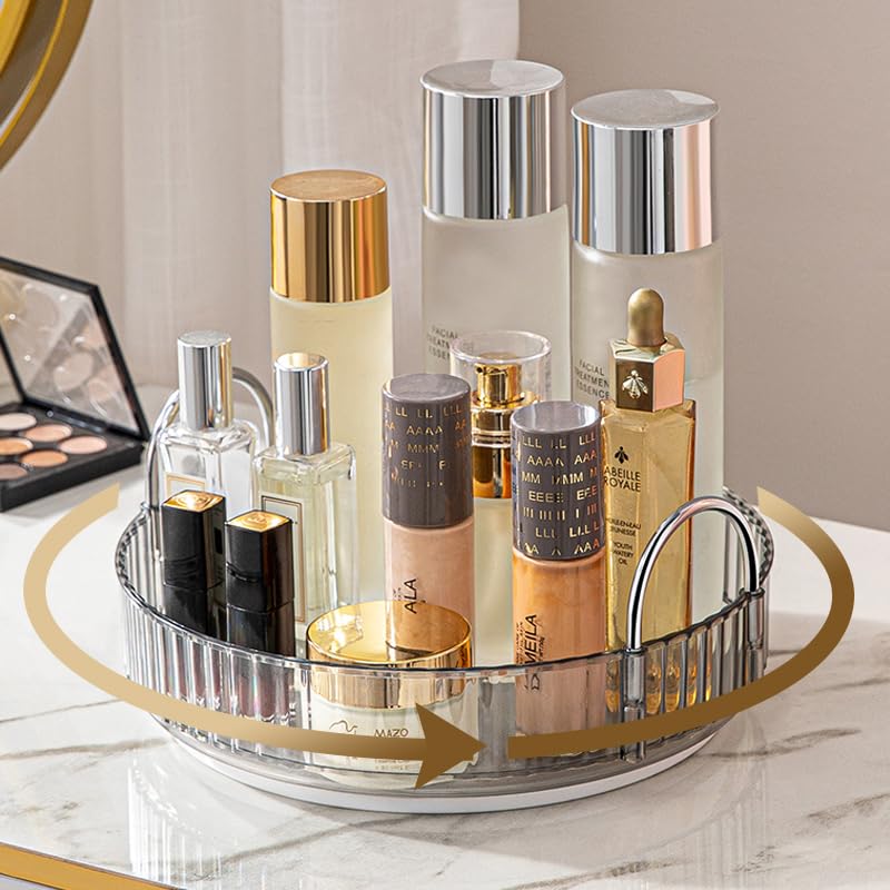 Aveniee 3-Tier 360° Rotating Makeup Organizer, Clear Spinning Perfume Cosmetic Storage for Vanity Countertop, Sturdy Metal Pole Skincare Holder Stand for Bathroom Dresser, White