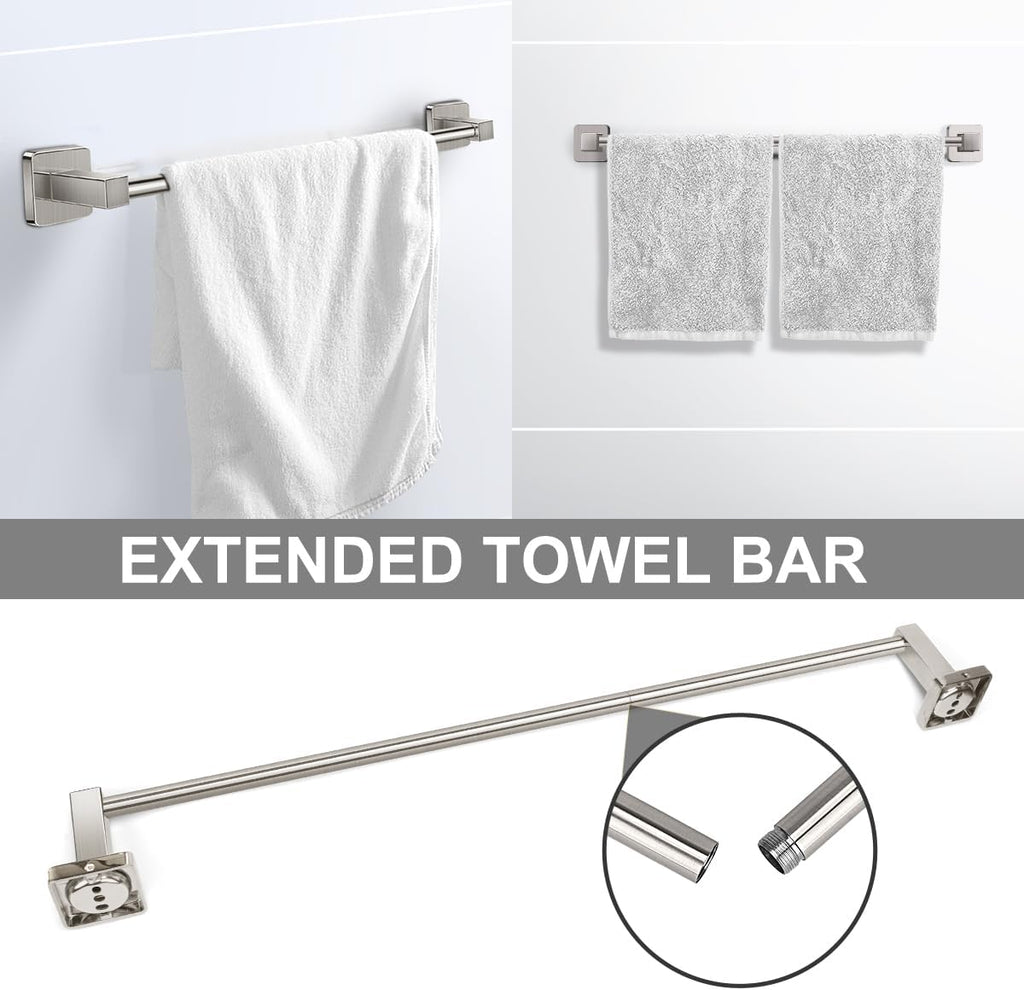 Bathroom Hardware Accessories Set 4 Pieces, Brushed Nickel Stainless Steel Towel Bar Set, Includes 24In Towel Bar, Towel Ring, Robe Towel Hooks,Toilet Paper Holder, Bathroom Towel Rack Set