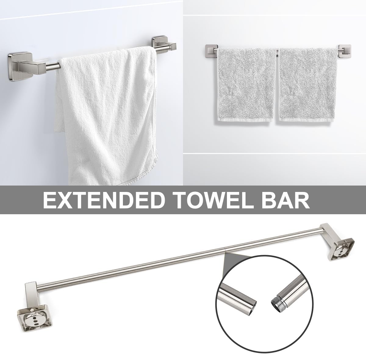 Bathroom Hardware Accessories Set 4 Pieces, Brushed Nickel Stainless Steel Towel Bar Set, Includes 24In Towel Bar, Towel Ring, Robe Towel Hooks,Toilet Paper Holder, Bathroom Towel Rack Set