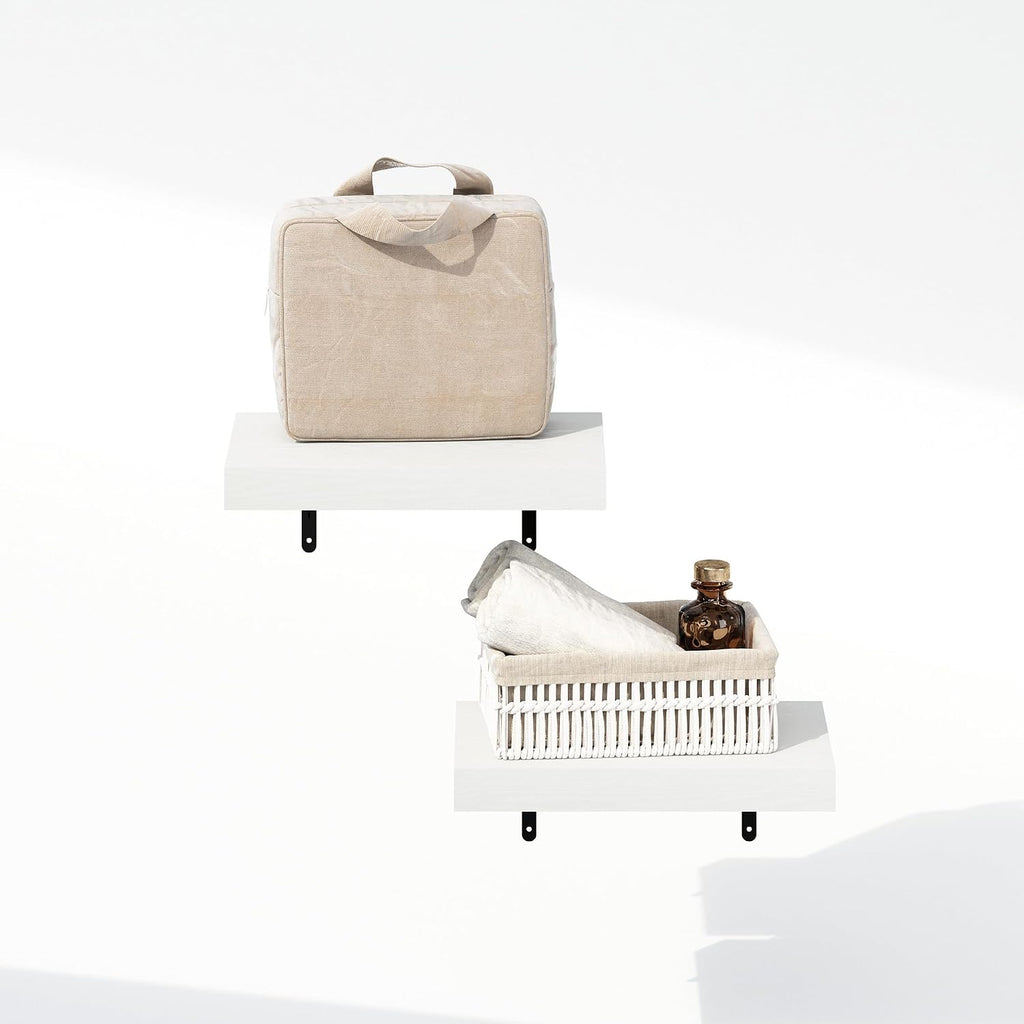 Furinno Tanna Floating Shelves for Wall Set of 2, 15-Inch Bathroom Wall Shelf, Wall Mounted Shelf, for Bathroom Organizers and Storage, Living Room, White Texture