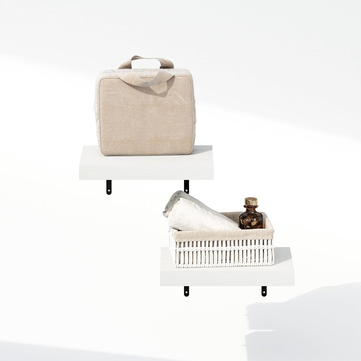 Furinno Tanna Floating Shelves for Wall Set of 2, 15-Inch Bathroom Wall Shelf, Wall Mounted Shelf, for Bathroom Organizers and Storage, Living Room, White Texture