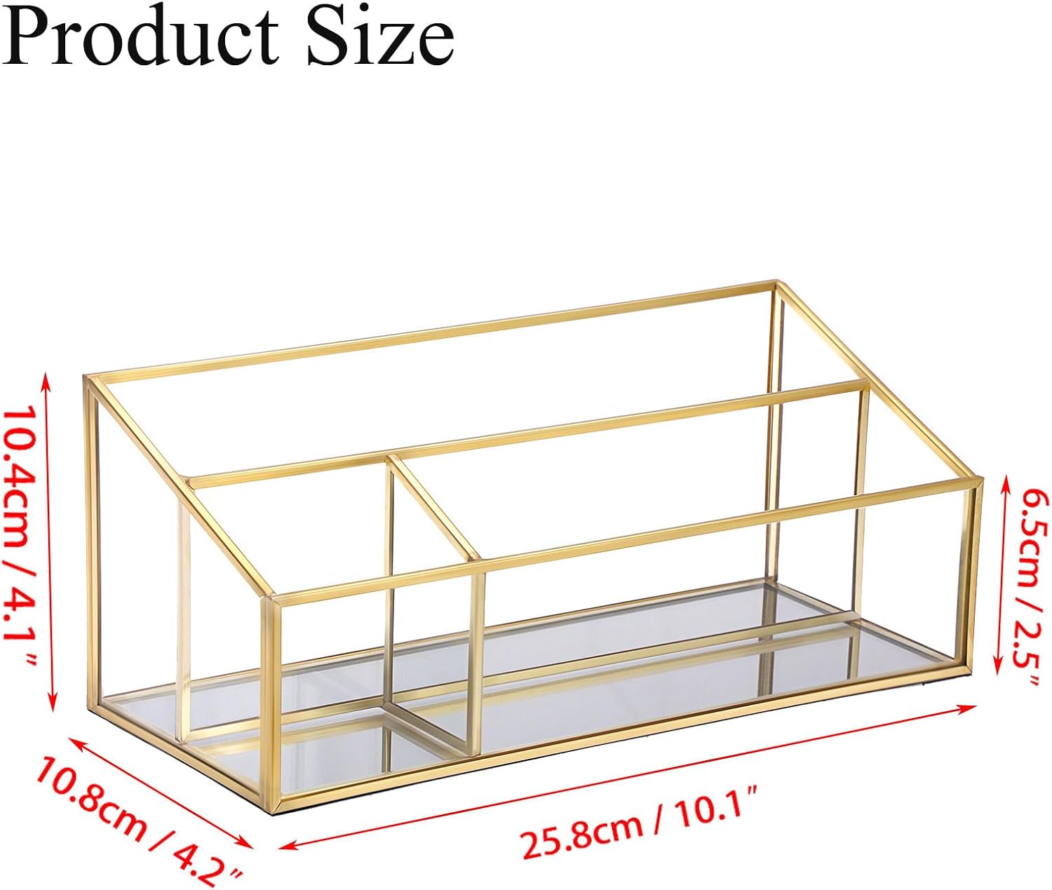 Hipiwe Vintage Gold Makeup Organizer, Mirrored Glass 3 Slots Vanity Holder