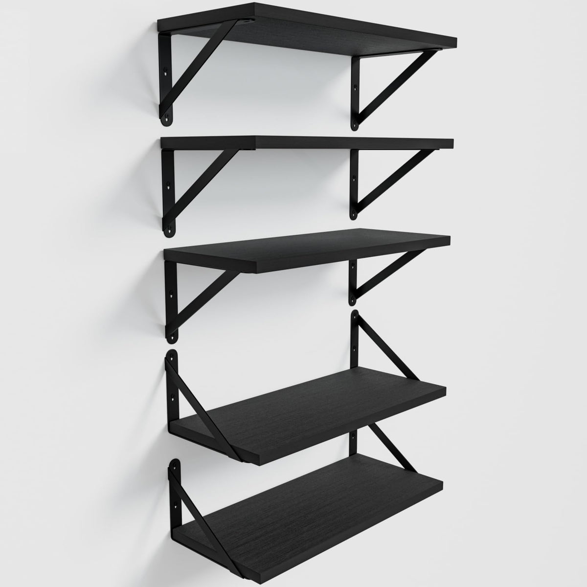 COCOYA Wall Shelves 7.3" Deep Solid Paulownia Wood (Black, Set of 2)