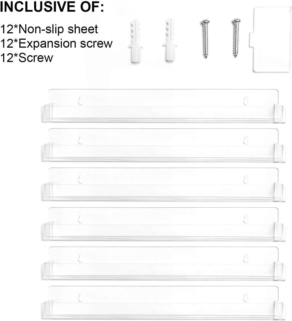 BTremary 15" Acrylic 6 Shelves Nail Polish Wall Mounted Holder Paint Organizer Storage Rack Clear Hanging Nail Polish Shelf Floating Wall Mount Nursery Bookshelves Vinyl Display Record Holder.