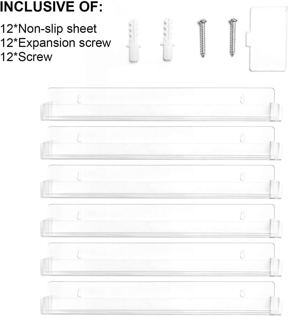 BTremary 15" Acrylic 6 Shelves Nail Polish Wall Mounted Holder Paint Organizer Storage Rack Clear Hanging Nail Polish Shelf Floating Wall Mount Nursery Bookshelves Vinyl Display Record Holder.