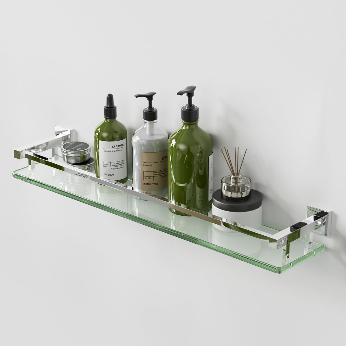 Alise Glass Shelf for Bathroom 16 Inch, Brushed Nickel Floating Glass Shelf