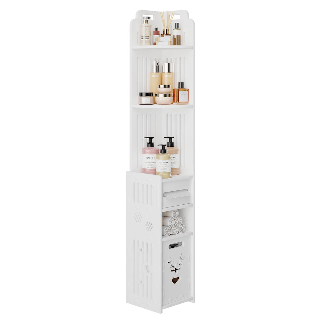 VECELO 3-Tier Bathroom Corner Shelf, Freestanding Triangle Storage Rack, Waterproof Corner Organizer, White Vertical Corner Shelving Unit for Bathroom Toilet Small Space,White