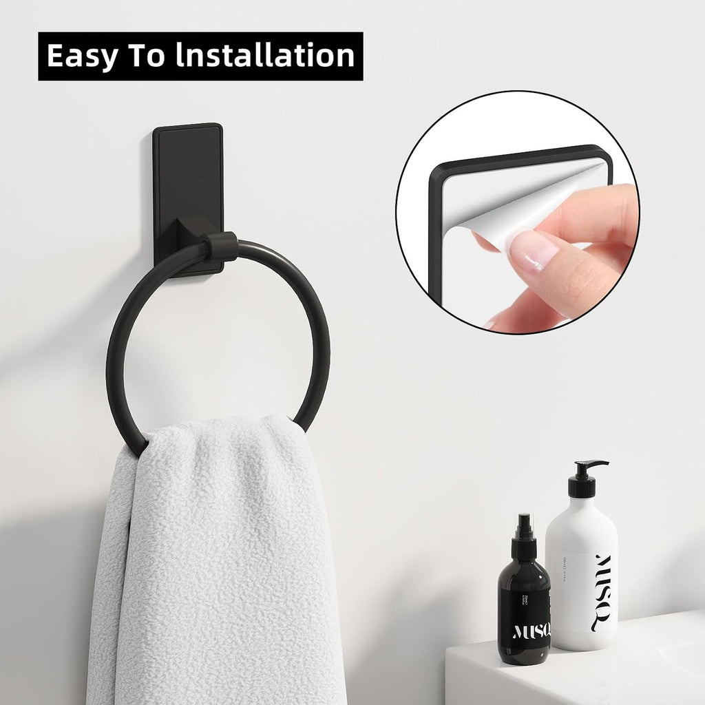Towel Ring, SUS304 Hand Towel Holder for Bathroom，Adhesive Towel Holder Bathroom Towel Hanger for Bathroom, Matte Black