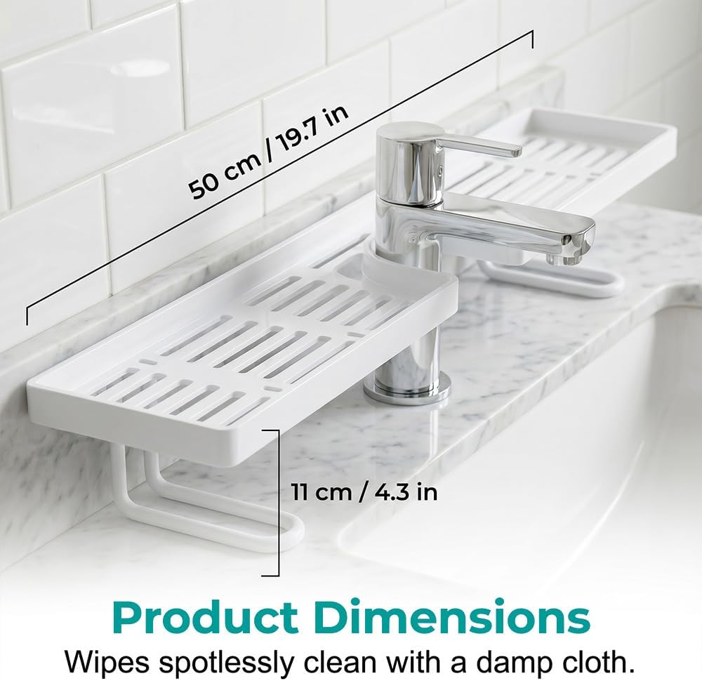 Bathroom Sink Shelf Over Faucet-Faucet Storage Shelf,No-Drill Kitchen Sink Sponge Holder & Drain Rack,Kitchen Bathroom Countertop Organizer Above Sink Drain Rack (BLACK)