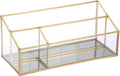 Hipiwe Vintage Gold Makeup Organizer, Mirrored Glass 3 Slots Vanity Holder